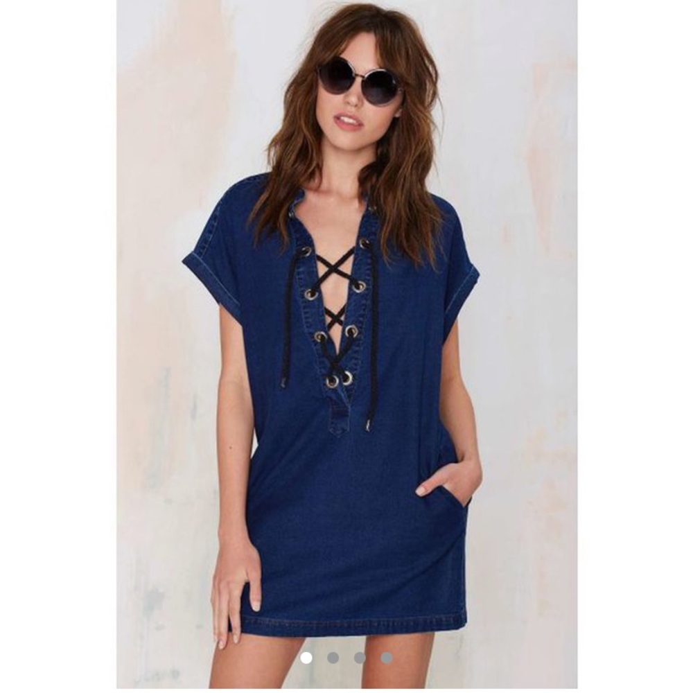 Courtshop denim lace up dress